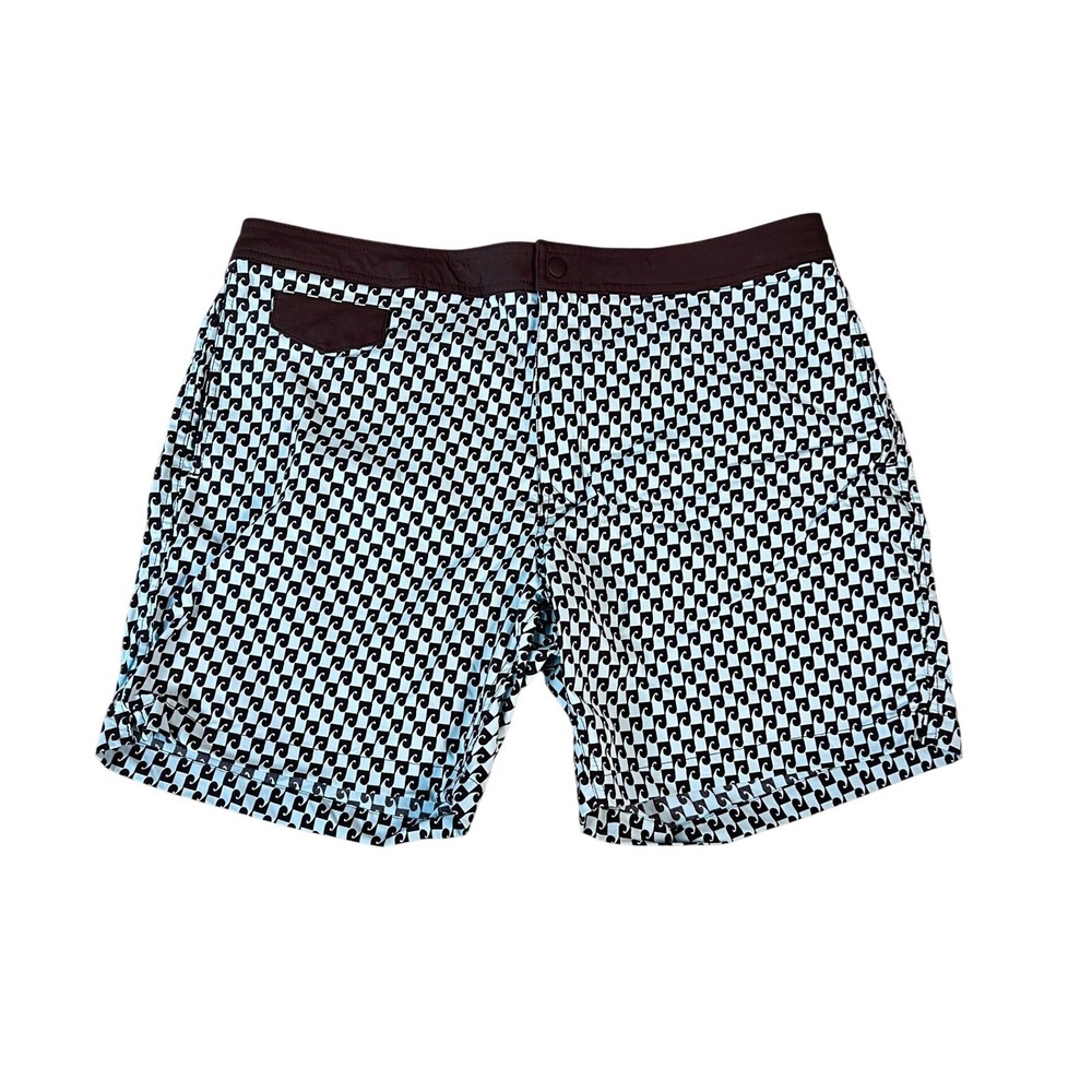 J.Crew Swim Trunks Mens 38 Light Blue Black Wave Print Board Shorts